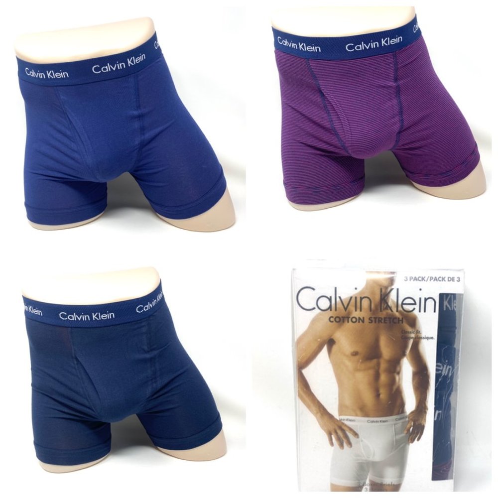 💖MEGA SALE💖Calvin Klein 3 Pack NU2666901 Cotton Stretch Boxer Brief Blue Men's